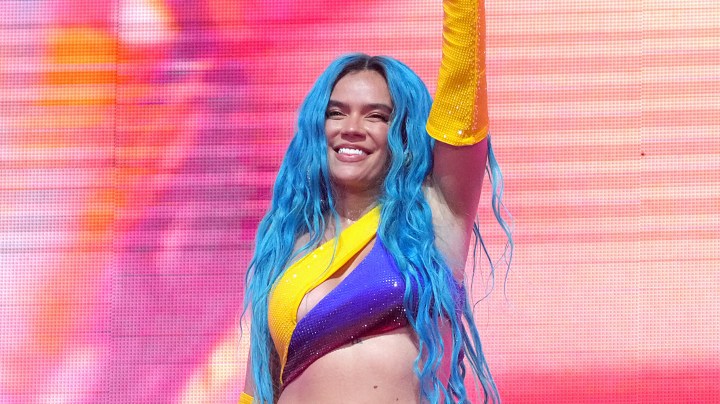 INDIO, CALIFORNIA - APRIL 17: Karol G performs onstage at the Coachella Stage during the 2022 Coachella Valley Music And Arts Festival on April 17, 2022 in Indio, California. (Photo by Kevin Mazur/Getty Images for Coachella)