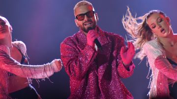 LONDON, ENGLAND - MARCH 16: Maluma performs on stage at the O2 Arena on March 16, 2022 in London, England. (Photo by C Brandon/Redferns)