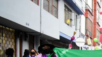 Women celebrate the decriminalization of abortions in Colombia as women participate in the International Womens day demonstrations in Pasto - Narino, Colombia on March 8, 2022. (Photo by: Elizabeth Palchucan/Long Visual Press/Universal Images Group via Getty Images)