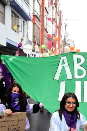 Women celebrate the decriminalization of abortions in Colombia as women participate in the International Womens day demonstrations in Pasto - Narino, Colombia on March 8, 2022. (Photo by: Elizabeth Palchucan/Long Visual Press/Universal Images Group via Getty Images)