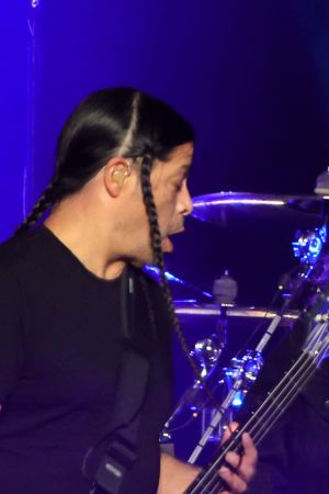 LAS VEGAS, NEVADA - FEBRUARY 25: (L-R) Bassist Robert Trujillo, guitarist Kirk Hammett and drummer Lars Ulrich of Metallica perform at Allegiant Stadium on February 25, 2022 in Las Vegas, Nevada. (Photo by Ethan Miller/Getty Images)
