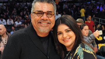 LOS ANGELES, CA - JANUARY 03: George Lopez and Mayan Lopez attend a basketball game between the Los Angeles Lakers and the Oklahoma City Thunder at Staples Center on January 3, 2018 in Los Angeles, California. (Photo by Allen Berezovsky/Getty Images)