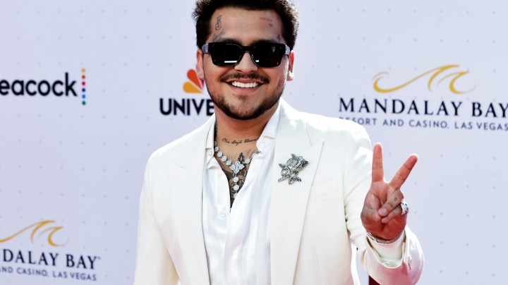 LAS VEGAS, NEVADA - APRIL 21: Christian Nodal arrives at the 2022 Latin American Music Awards at Michelob ULTRA Arena on April 21, 2022 in Las Vegas, Nevada. (Photo by Greg Doherty/Getty Images)