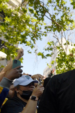SAN FRANCISCO, CALIFORNIA - JUNE 20: Juan Toscano-Anderson #95 of the Golden State Warriors during their Victory Parade on June 20, 2022 in San Francisco, California. The Golden State Warriors beat the Boston Celtics 4-2 to win the 2022 NBA Finals. NOTE TO USER: User expressly acknowledges and agrees that, by downloading and or using this photograph, user is consenting to the terms and conditions of Getty Images License Agreement. (Photo by Michael Urakami/Getty Images)
