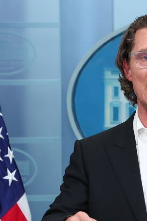 WASHINGTON, DC - JUNE 07: After meeting with President Joe Biden, actor Matthew McConaughey talks to reporters during the daily news conference in the Brady Press Briefing Room at the White House on June 07, 2022 in Washington, DC. McConaughey, a native of Uvalde, Texas, expressed his support for new legislation for more gun safety in the wake of the elementary school shooting in his home town that left 19 children and 2 adults dead. (Photo by Win McNamee/Getty Images)