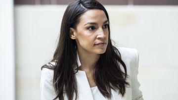 UNITED STATES - MARCH 16: Rep. Alexandria Ocasio-Cortez, D-N.Y., is seen in the Capitol Visitor Center after an address to Congress by Ukrainian President Volodymyr Zelenskyy about the Russian invasion on Wednesday, March 16, 2022. (Tom Williams/CQ-Roll Call, Inc via Getty Images)