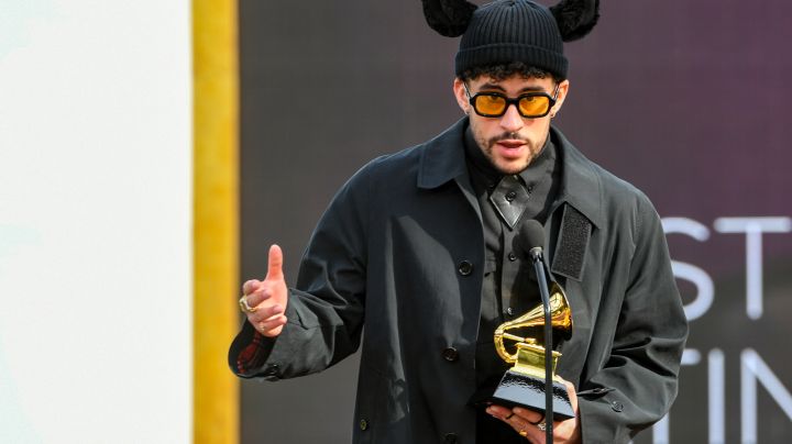 LOS ANGELES, CALIFORNIA - MARCH 14: Bad Bunny accepts the Grammy for Best Latin Pop or Urban Album for 'YHLQMDLG' onstage during the 63rd Annual GRAMMY Awards at Los Angeles Convention Center on March 14, 2021 in Los Angeles, California. (Photo by Kevin Winter/Getty Images for The Recording Academy)