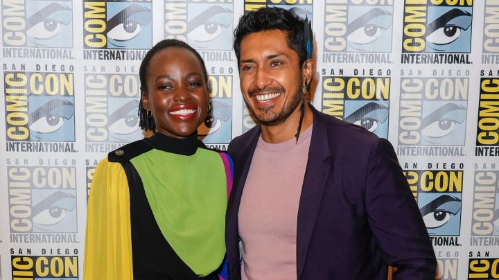 SAN DIEGO, CALIFORNIA - JULY 23: (L-R) Lupita Nyong'o and Tenoch Huerta attend the Marvel Cinematic Universe press line during 2022 Comic Con International: San Diego at Hilton Bayfront on July 23, 2022 in San Diego, California. (Photo by Frazer Harrison/Getty Images)