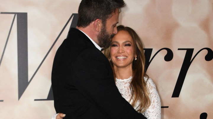 US actress Jennifer Lopez and actor Ben Affleck arrive for a special screening of "Marry Me" at the Directors Guild of America (DGA) in Los Angeles, February 8, 2022. (Photo by VALERIE MACON / AFP) (Photo by VALERIE MACON/AFP via Getty Images)