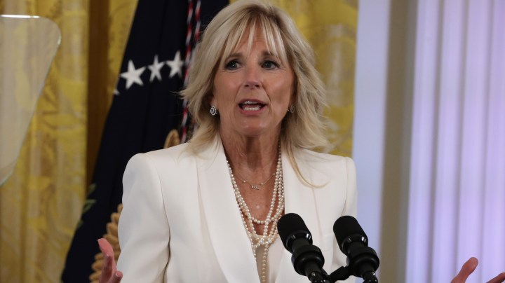 WASHINGTON, DC - JUNE 15: U.S. first lady Jill Biden speaks at an event celebrating Pride month in the East Room of the White House June 15, 2022 in Washington, DC. President Joe Biden signed an executive order at the event that aims to push back at what the administration calls discriminatory legislative attacks by Republican-controlled states on the LGBTQ community. (Photo by Alex Wong/Getty Images)