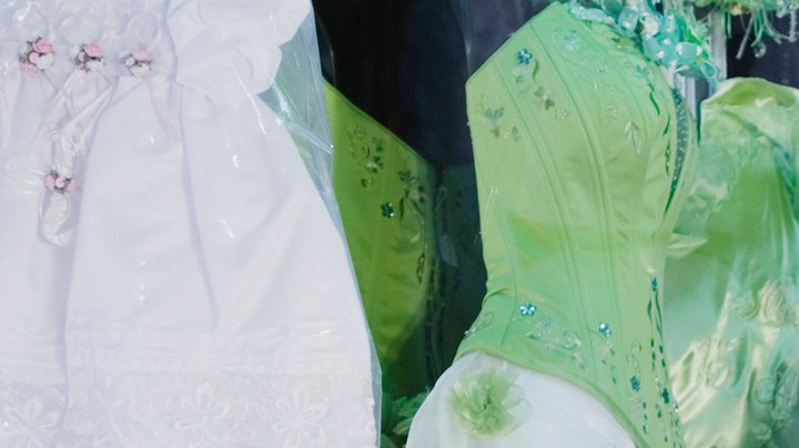 Shop window with Quinceanera dresses