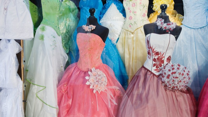 Shop window with Quinceanera dresses