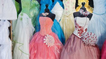 Shop window with Quinceanera dresses
