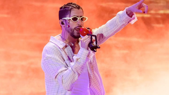 MIAMI GARDENS, FL - AUGUST 12: Bad Bunny performs on stage during his World's Hottest Tour at Hard Rock Stadium on August 12, 2022 in Miami Gardens, Florida.  (Photo by Alexander Tamargo/Getty Images)