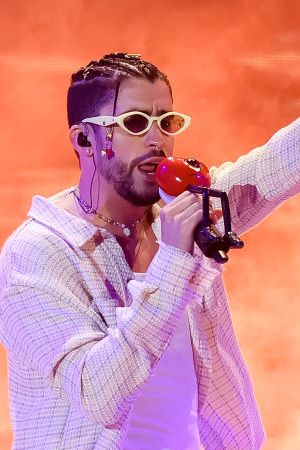 MIAMI GARDENS, FL - AUGUST 12: Bad Bunny performs on stage during his World's Hottest Tour at Hard Rock Stadium on August 12, 2022 in Miami Gardens, Florida.  (Photo by Alexander Tamargo/Getty Images)