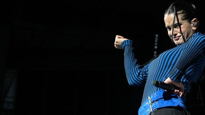 A CORUÑA GALICIA, SPAIN - JULY 29: The singer Rosalia performs during her concert at the Coliseum, on 29 July, 2022 in A Coruña, Galicia, Spain. The world tour 'Motomami Tour', with which Rosalia will tour 16 countries, began in the city of Almeria on July 6. Around a hundred people from the technical team are working with the singer, who have eight trucks of materials to put on the show with a unique audiovisual display. (Photo By M. Dylan/Europa Press via Getty Images)