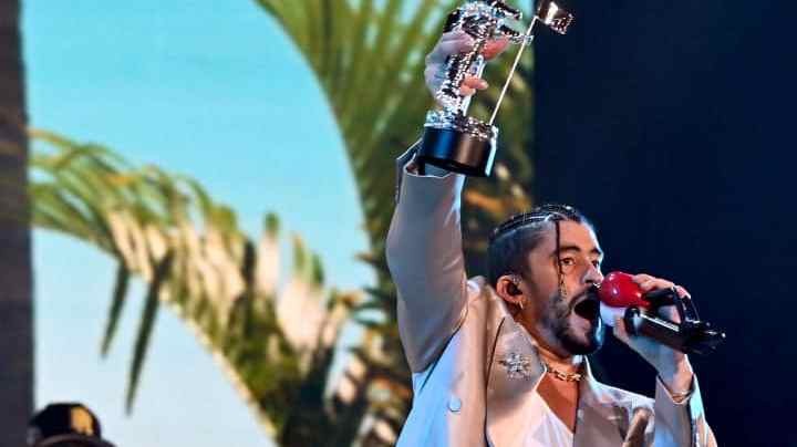 NEW YORK, NEW YORK - AUGUST 28: Bad Bunny performs at Yankee Stadium for the 2022 MTV VMAs broadcast on August 28, 2022 in New York City. (Photo by Noam Galai/Getty Images for MTV/Paramount Global)