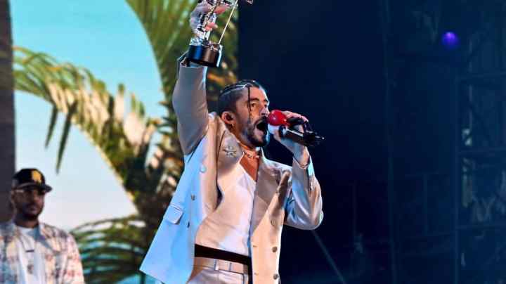 NEW YORK, NEW YORK - AUGUST 28: Bad Bunny performs at Yankee Stadium for the 2022 MTV VMAs broadcast on August 28, 2022 in New York City. (Photo by Noam Galai/Getty Images for MTV/Paramount Global)