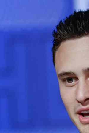 INDIANAPOLIS, IN - MAR 5: Matt Araiza #PK01 of the San Diego State Aztecs speaks to reporters during the NFL Draft Combine at the Indiana Convention Center on March 5, 2022 in Indianapolis, Indiana. (Photo by Michael Hickey/Getty Images)