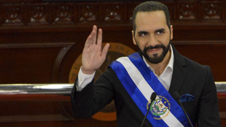 SAN SALVADOR, EL SALVADOR - JUNE 01: President of El Salvador Nayib Bukele delivers a message to the citizens as he celebrates his third year in office at the Legislative Assembly of the Republic of El Salvador building on June 1, 2022 in San Salvador, El Salvador. Salvadoran President Nayib Bukele is celebrating his third year in office. (Photo by Ulises Rodriguez/APHOTOGRAFIA/Getty Images)