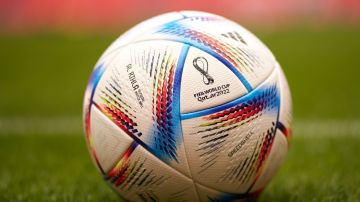 BILBAO, SPAIN - MAY 28: Al Rihla, Adidas official match ball of FIFA World CUP Qatar 2022 in detail during the training session of Argentina at San Mames on May 28, 2022, in Bilbao, Spain. Argentina will face Italy in Wembley on June 1 as part of the Finalissima Trophy. (Photo By Ricardo Larreina/Europa Press via Getty Images)