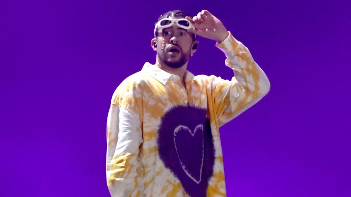 INGLEWOOD, CALIFORNIA - SEPTEMBER 30: Bad Bunny performs onstage during his World's Hottest Tour at SoFi Stadium on September 30, 2022 in Inglewood, California. (Photo by Kevin Winter/Getty Images)