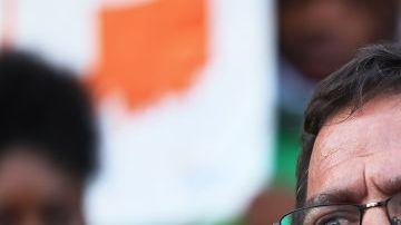 NEW YORK, NEW YORK - JULY 19: State Senator Luis Sepulveda speaks at the "Stand Up Against Gun Violence" rally at Bronx Borough Hall on July 19, 2021 in South Bronx in New York City. Families who have been affected by gun violence were joined by violence interrupter groups, community leaders and elected officials for a press conference and rally calling for an end to gun violence in their communities. During a press conference earlier today addressing NYC's rise in gun violence, Mayor Bill de Blasio said that the city will be doubling their investments in cure violence workforce, a Health Department approach to violence. (Photo by Michael M. Santiago/Getty Images)