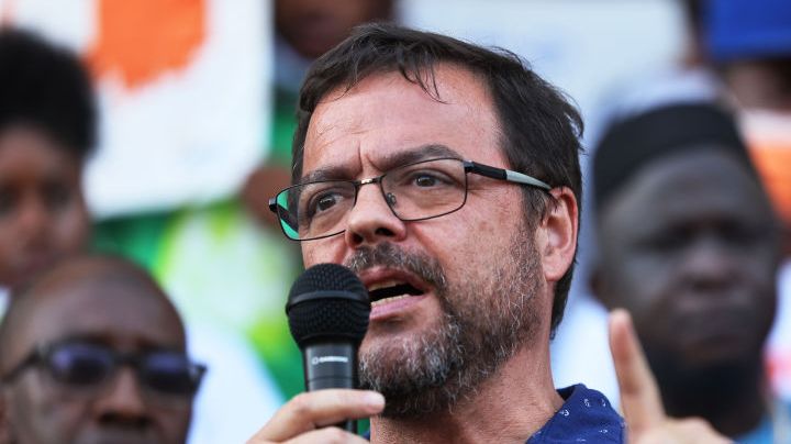 NEW YORK, NEW YORK - JULY 19: State Senator Luis Sepulveda speaks at the "Stand Up Against Gun Violence" rally at Bronx Borough Hall on July 19, 2021 in South Bronx in New York City. Families who have been affected by gun violence were joined by violence interrupter groups, community leaders and elected officials for a press conference and rally calling for an end to gun violence in their communities. During a press conference earlier today addressing NYC's rise in gun violence, Mayor Bill de Blasio said that the city will be doubling their investments in cure violence workforce, a Health Department approach to violence. (Photo by Michael M. Santiago/Getty Images)