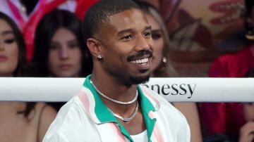 LAS VEGAS, NEVADA - SEPTEMBER 17: Actor Michael B. Jordan stands in the ring as part of Canelo Alvarez's entourage as national anthems are performed before the super middleweight title fight between Alvarez and Gennadiy Golovkin at T-Mobile Arena on September 17, 2022 in Las Vegas, Nevada. Alvarez retained his titles with a unanimous-decision victory. (Photo by Ethan Miller/Getty Images)