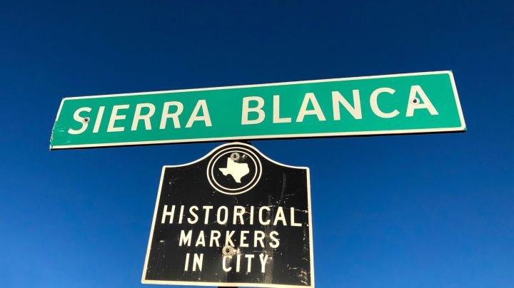 Texas Road Sign: Town Marker for Sierra Blanca