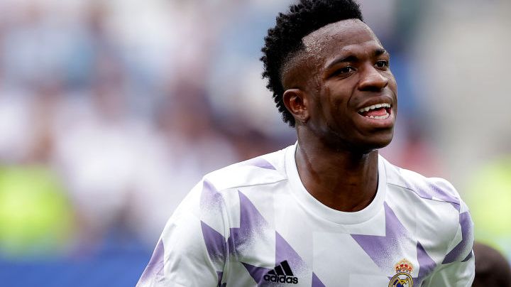 MADRID, SPAIN - OCTOBER 16: Vinicius Junior of Real Madrid during the La Liga Santander match between Real Madrid v FC Barcelona at the Estadio Santiago Bernabeu on October 16, 2022 in Madrid Spain (Photo by David S. Bustamante/Soccrates/Getty Images)
