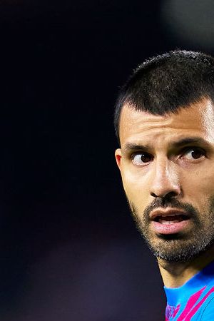 BARCELONA, SPAIN - OCTOBER 17: Sergio Aguero of FC Barcelona looks on during the LaLiga Santander match between FC Barcelona and Valencia CF at Camp Nou on October 17, 2021 in Barcelona, Spain. (Photo by Pedro Salado/Quality Sport Images/Getty Images)