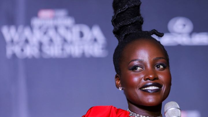 MEXICO CITY, MEXICO - NOVEMBER 09: Lupita Nyong’o speaks during the "Black Panther: Wakanda Forever" Red Carpet in Mexico City at Plaza Satelite on November 09, 2022 in Mexico City, Mexico. (Photo by Agustin Cuevas/Getty Images for Disney)