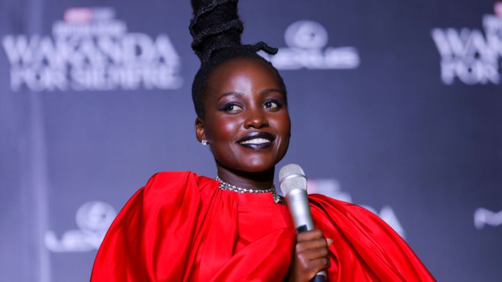 MEXICO CITY, MEXICO - NOVEMBER 09: Lupita Nyong’o speaks during the "Black Panther: Wakanda Forever" Red Carpet in Mexico City at Plaza Satelite on November 09, 2022 in Mexico City, Mexico. (Photo by Agustin Cuevas/Getty Images for Disney)