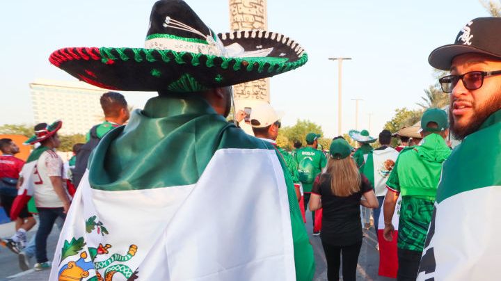 DOHA, QATAR - NOVEMBER 22: Fans of Mexico arrive to the Stadium 974 prior to the FIFA World Cup Qatar 2022 Group C match between Mexico and Poland at Stadium 974 on November 22, 2022 in Doha, Qatar. (Photo by Khalil Bashar/Jam Media/Getty Images)