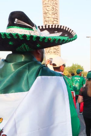 DOHA, QATAR - NOVEMBER 22: Fans of Mexico arrive to the Stadium 974 prior to the FIFA World Cup Qatar 2022 Group C match between Mexico and Poland at Stadium 974 on November 22, 2022 in Doha, Qatar. (Photo by Khalil Bashar/Jam Media/Getty Images)