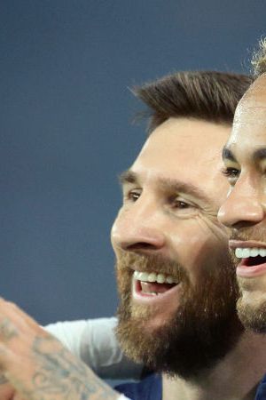 PARIS, FRANCE - October 25: Lionel Messi #30 of Paris Saint-Germain and Neymar #10 of Paris Saint-Germain celebrate after combining for another goal during the Paris Saint-Germain V Maccabi Haifa, UEFA Champions League group H match at Parc des Princes on October 25th 2022 in Paris, France (Photo by Tim Clayton/Corbis via Getty Images)