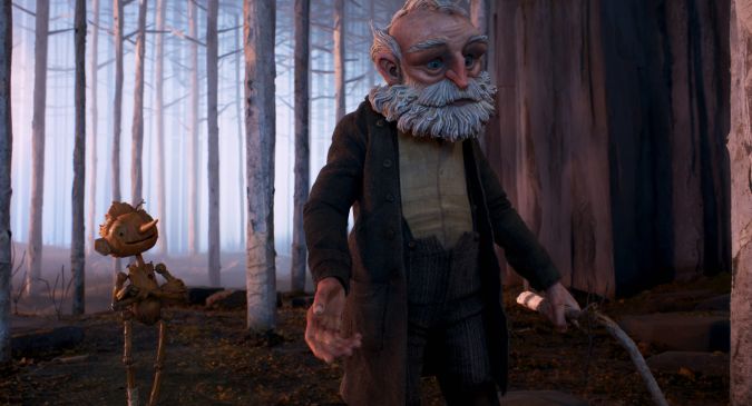 Guillermo del Toro's Pinocchio - (L-R) Pinocchio (voiced by Gregory Mann) and Gepetto (voiced by David Bradley). Cr: Netflix © 2022