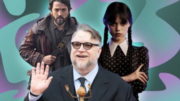 Diego Luna, Guillermo del Toro, and Jenna Ortega collage