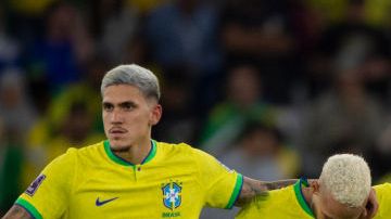 AL RAYYAN, QATAR - DECEMBER 09: Pedro, Neymar, Antony, Marquinhos, Fred and Alex Sandro of Brazil look dejected during the FIFA World Cup Qatar 2022 quarter final match between Croatia and Brazil at Education City Stadium on December 9, 2022 in Al Rayyan, Qatar. (Photo by Visionhaus/Getty Images)