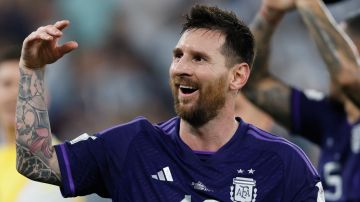 DOHA, QATAR - NOVEMBER 30: Lionel Messi of Argentina celebrating after the FIFA World Cup Qatar 2022 Group C match between Poland and Argentina at Stadium 974 on November 30, 2022 in Doha, Qatar. (Photo by Richard Sellers/Getty Images)