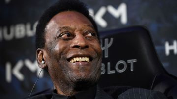 Brazilian football legend Pele speaks during a meeting with Paris Saint-Germain (PSG) and France national football team forward Kylian Mbappe at the Hotel Lutetia in Paris on April 2, 2019. (Photo by FRANCK FIFE / AFP) (Photo by FRANCK FIFE/AFP via Getty Images)