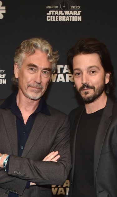 ANAHEIM, CALIFORNIA - MAY 26: (L-R) Tony Gilroy and Diego Luna attend the studio showcase panel at Star Wars Celebration for “Andor” in Anaheim, California on May 26, 2022. The new original series from Lucasfilm launches exclusively on Disney+ August 31. (Photo by Alberto E. Rodriguez/Getty Images for Disney)