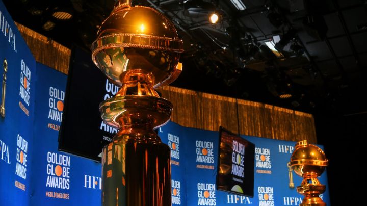 A view of the Golden Globe statue on stage before HFPA President Helen Hoehne announces the nominations for the 79th Annual Golden Globes at the Beverly Hilton Hotel on December 13, 2021 in Beverly Hills, California. (Photo by Michael Buckner/Variety/Penske Media via Getty Images)