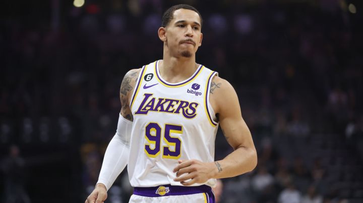 SACRAMENTO, CALIFORNIA - JANUARY 07: Juan Toscano-Anderson #95 of the Los Angeles Lakers looks on in the first quarter against the Sacramento Kings at Golden 1 Center on January 07, 2023 in Sacramento, California. NOTE TO USER: User expressly acknowledges and agrees that, by downloading and/or using this photograph, User is consenting to the terms and conditions of the Getty Images License Agreement. (Photo by Lachlan Cunningham/Getty Images)