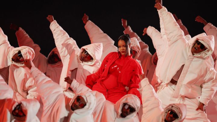 GLENDALE, ARIZONA - FEBRUARY 12: Rihanna performs onstage during the Apple Music Super Bowl LVII Halftime Show at State Farm Stadium on February 12, 2023 in Glendale, Arizona. (Photo by Ezra Shaw/Getty Images)