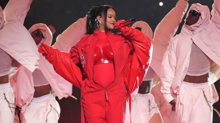 GLENDALE, ARIZONA - FEBRUARY 12: Rihanna performs during Apple Music Super Bowl LVII Halftime Show at State Farm Stadium on February 12, 2023 in Glendale, Arizona. (Photo by Kevin Mazur/Getty Images for Roc Nation)