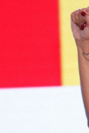 Brazilian new Minister for Racial Equality, Anielle Franco, gestures during her swearing-in ceremony at the Planalto Palace in Brasilia on January 11, 2023. (Photo by Sergio Lima / AFP) (Photo by SERGIO LIMA/AFP via Getty Images)