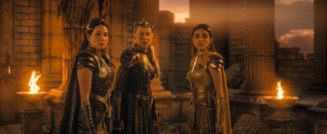 Lucy Liu, Helen Mirren, and Rachel Zegler in Shazam! Fury of the Gods
