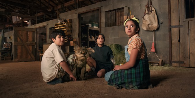 Chupa. (L-R) Nickolas Verdugo as Memo, Evan Whitten as Alex and Ashley Ciarra as Luna in Chupa. Cr: Netflix © 2023